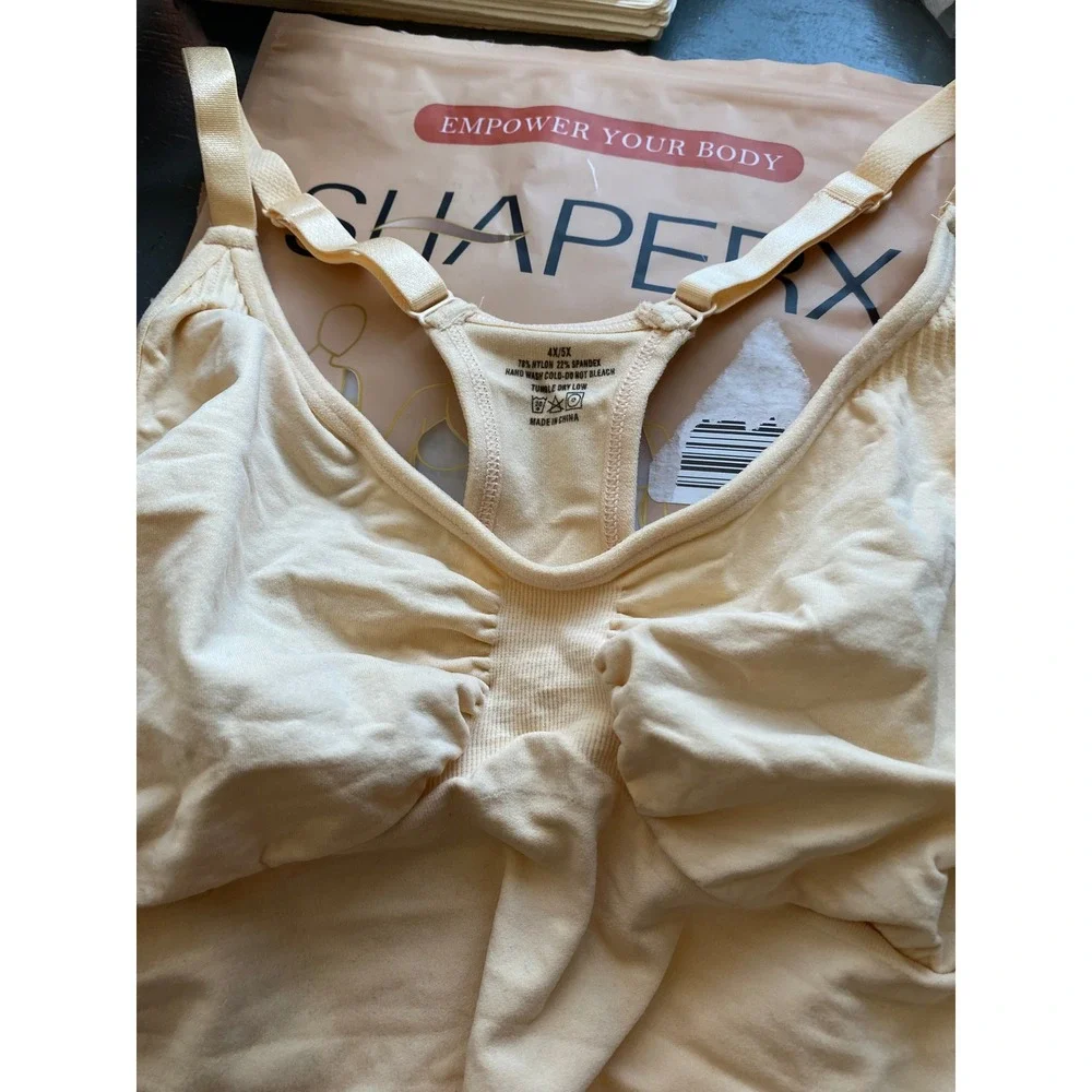 Shaperx Racerback Bodysuit Shapewear Beige Seamless Tummy Control 4XL 5XL New